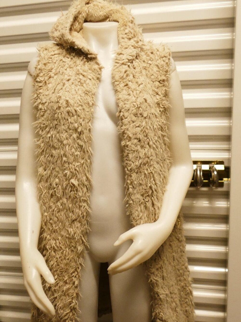 Cream Hooded Teddy Plush Fabric Double Sided Duster OS